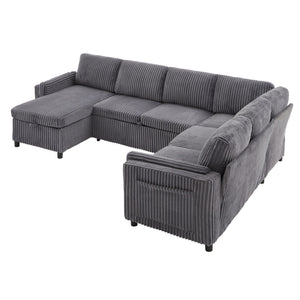 Convertible U-Shaped Sectional Sofa Bed With USB Ports And Storage