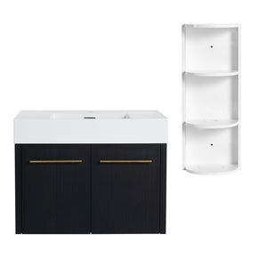 Modern Wall Mounted Bathroom Vanity with Resin Sink and Storage Rack