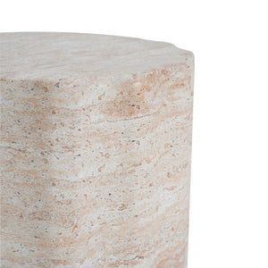 Elegant Indoor/Outdoor Lightweight Concrete Side Table With Travertine - Beige