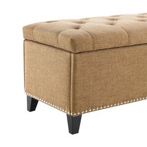 Button-Tufted Storage Ottoman With Safety Close Hinge