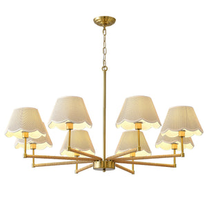 8-Light Rope and Fabric Shade Gold Chandelier