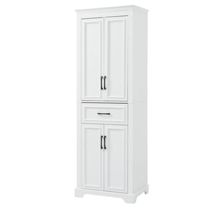 Freestanding Bathroom Vanity, Elegant Design With 4 Doors & 1 Drawer, Adjustable Shelves, Damping Hinges - White
