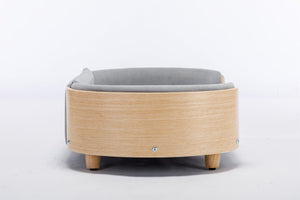 Scandinavian Style Elevated Dog Bed Pet Sofa Velvet Cushion Mid Size Light Grey