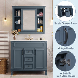 36" Bathroom Vanity With Ceramic Sink and Soft-Close Doors - Blue