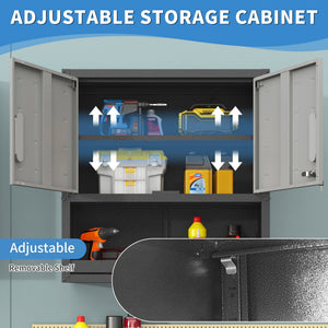 Metal Wall Mounted Tool Storage Cabinet With Locking Door, 1 Shelf & 1 Drawer