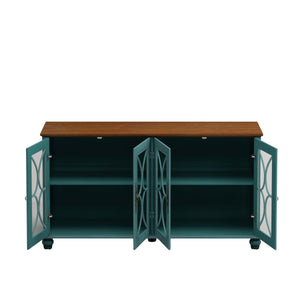 Elegant European Antique Style 4-Door Cabinet with Tempered Glass Doors