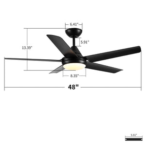 Ceiling Fan With Lights And Remote Control, Reversible DC Motor, 6 Speeds, 3 Cct Dimmable LED, Quiet Timer For Indoor - Black