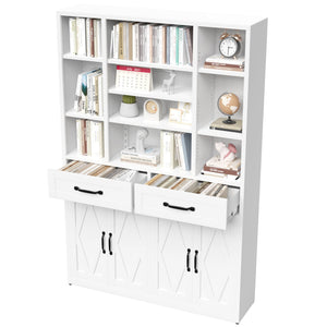 Industrial Bookcase Tall With Adjustable Shelves, Drawers & Doors