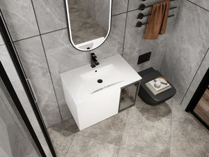 30" Wall-Mounted Bathroom Vanity With Ceramic Sink, Glossy