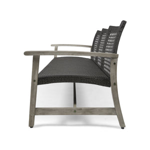 Outdoor Acacia Wood Wicker 3 Seater Sofa
