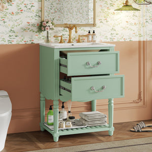 Wave Design Bathroom Vanity With Sink, 2 Drawers And Open Shelf