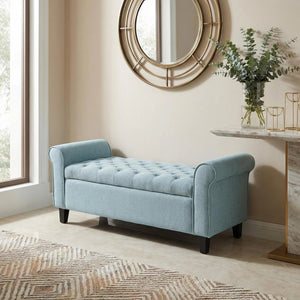 Light Blue Tufted Storage Bench
