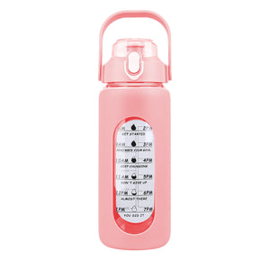 34Oz Glass Water Bottle Sports Water Bottle Motivational Water Bottle Water Intake Tracker Bottle with Straw Time Marker Silicone Sleeve Handle for Gy