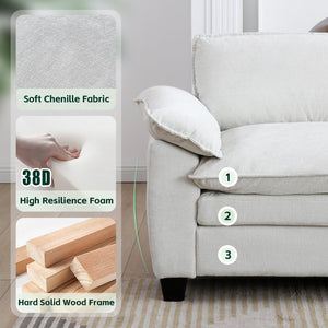Living Room Furniture Sofa Luxury Couch Four Seater with Two Ottomans Soft Chenille Upholstered U Shape Sofa
