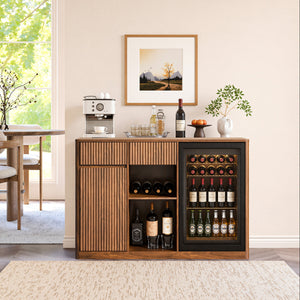 51" Fluted Bar Cabinet with Fridge Space and Wine Glass Rack