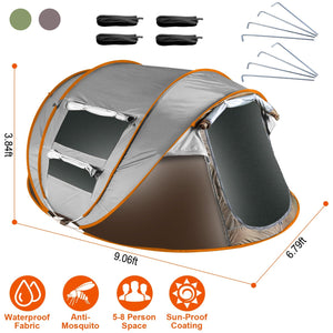 3-4 Person Pop Up Tent Automatic Setup Camping Tent Waterproof Instant Setup Tent with 2 Mosquito Net Windows Carrying Bag for Hiking Climbing Adventu