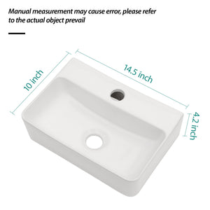 Ceramic Rectangle Wall Mount Bathroom Sink With Single Faucet Hole