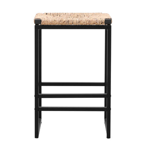 25" Height Backless Water Hyacinth Woven Bar Stools With Footrest (Set of 2) - Natural