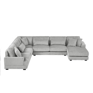 U - Shaped Sectional Sofa With Chaise Lounge, Oversized Living Room Sofa - Gray