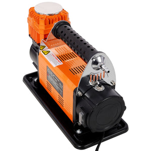 Heavy Duty 12V Air Compressor, Tire Inflator With Pressure Gauge, Compact Size - Black / Orange