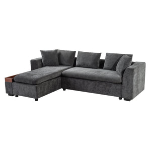 Modern L Shaped Sectional Sofa With Upholstery And Wooden Storage