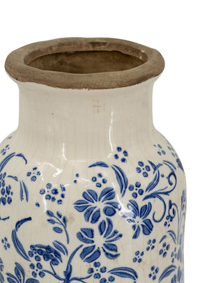 D5.7x12.5' Blue and White Ceramic Accent Vase with Traditional Floral Motifs