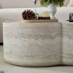 Clover Round Coffee Table With Open Storage - Marble