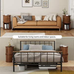 2Piece Round Coffee Table Set, Modern Nesting Side Tables with Sliding Door Storage
