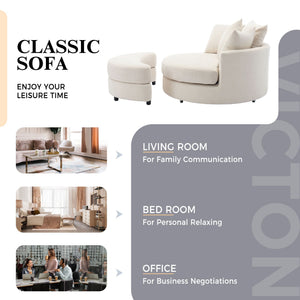 360° Swivel Accent Barrel Chair With Storage Ottoman & 4 Pillows, Modern Leisure Chair Round Accent For Living Room