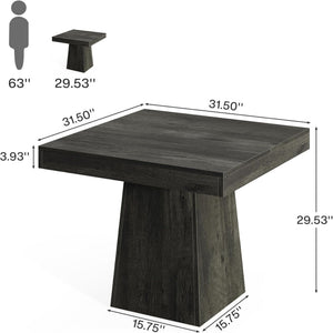 Square Dining Table For 4 With Thick Grain Top And Sturdy Pedestal Base - Gray