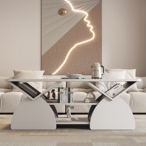 Geometric Engineered Coffee Table with Rounded Corners and Open Shelves