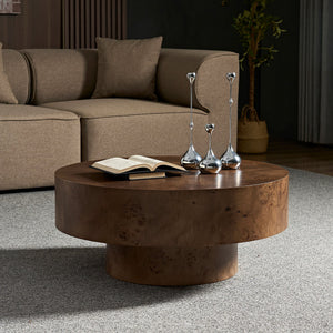 31.49" Burl Wood Veneer Round Coffee Table