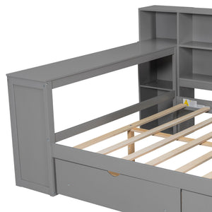 Platform Bed With Storage Shelves, Drawers, Charging Station, LED, Desk