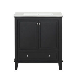 30" Bathroom Vanity With Sink Combo, Multi Functional Bathroom Cabinet With Doors And Drawer - Black