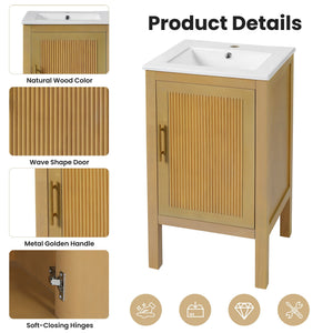 Bathroom Cabinet With Sink, Adjustable Shelf, Soft Closing Hinges - Natural Wood
