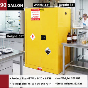 90 Gal Flammable Safety Cabinet, 43"W x 34"D x 65"H