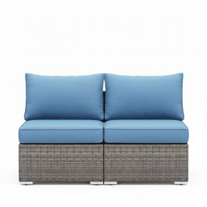 Armless Patio Sofa Set, With UV Resistant Frame And Waterproof Cushions - Blue / Brown