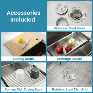 Stainless Steel Kitchen Sink, 36"x22" Single Bowl, Overmount, Brushed