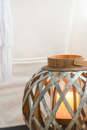Decorative Lantern With Handle, Wooden Lantern For Indoor Outdoor, Home Garden, Wedding - Silver
