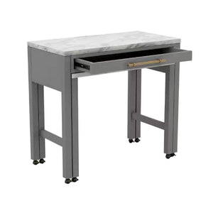Light Gray Faux Marble Dining Table with Storage Drawer