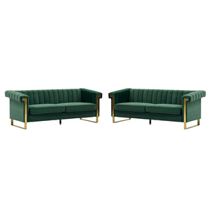 Emerald Green Velvet 2 Piece Sofa Set