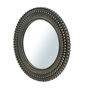 D26.5' Round Black and Gold Wooden Accent Mirror with Woven Texture