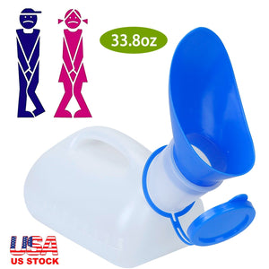 Unisex Potty Urinal Bottle 1000ML/33.8OZ Adult Emergency Urinal Device Portable Male Female Toilet w/ Lid Funnel For Car Camping Travel Hospital Outdo