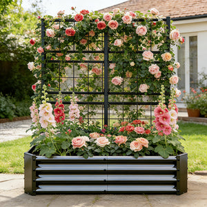 4x2x1FT Galvanized Raised Garden Bed with Arch Trellis