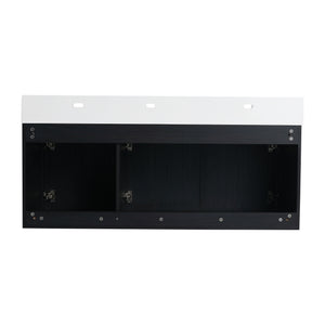 Modern Chestnut Wall Mounted Bathroom Vanity With Left Resin Sink And Storage Rack - Black Chestnut
