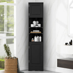 Multi-Functional Corner Cabinet Tall Bathroom Storage Cabinet with Two Doors and Adjustable Shelves, Open Shelf
