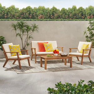 Acacia Wood 4-Seater Outdoor Chat Set with Water-Resistant Cushions - Beige or Dark Gray