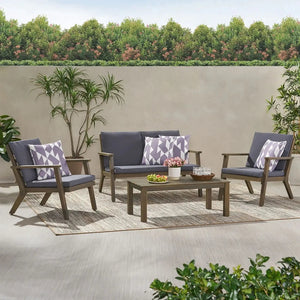 Acacia Wood 4-Seater Outdoor Chat Set with Water-Resistant Cushions - Beige or Dark Gray