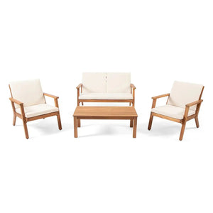 Acacia Wood 4-Seater Outdoor Chat Set with Water-Resistant Cushions - Beige or Dark Gray