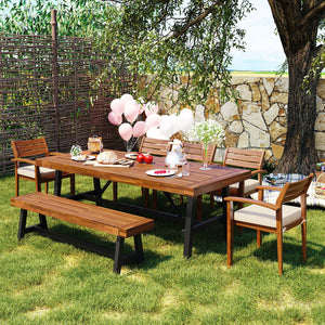 Acacia Wood Outdoor Dining Set with Ergonomic Seating - Seats 7-8